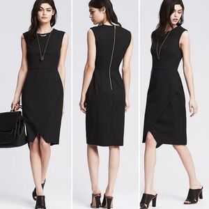 Banana Republic Sloan-Fit Cross-Front Fitted Dress, Black Sz 2 Sleeveless Midi